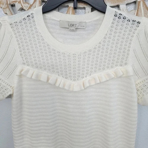 Loft Maternity Ruffle Puff Sleeve Petite Small Sweater Tee - Picture 4 of 9